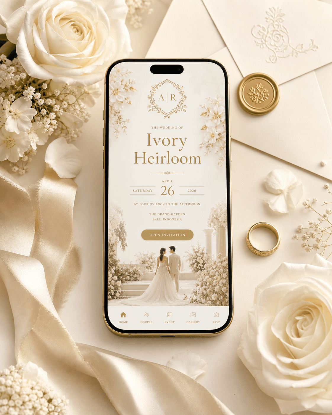 Ivory Heirloom invitation template preview
